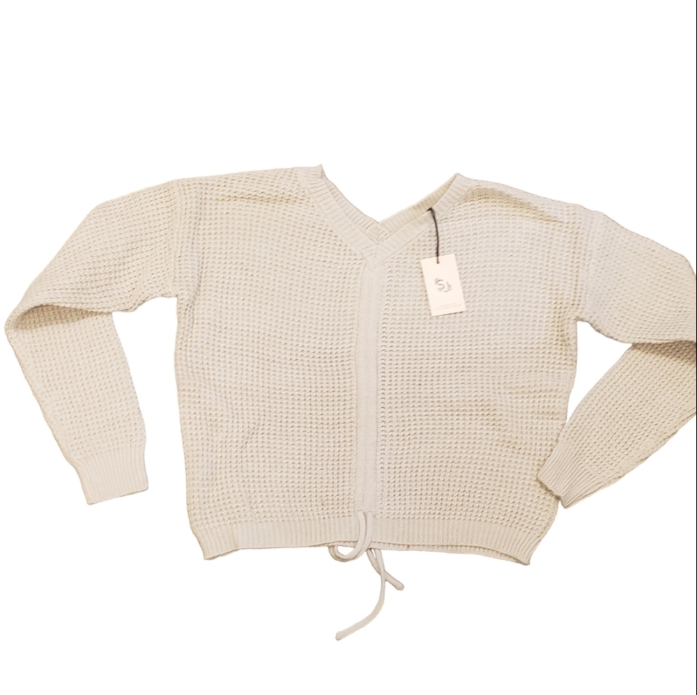 Sincerely Jules Waffle Cinch Tie Front Sweater
